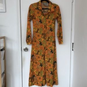 Damson Madder Orange Psychedelic button down dress